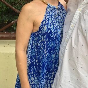 MICHAEL Michael Kors Blue and White Halter High Low Sundress